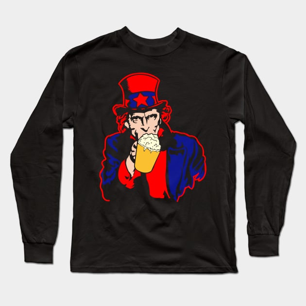 I Want Beer - Uncle Sam Clinking A Glass of Beer Long Sleeve T-Shirt by StreetDesigns